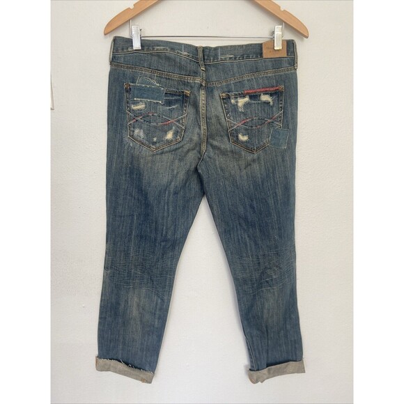 Abercrombie & Fitch Jeans 29 Patch Distressed Denim Raw Hem Mid Rise Boyfriend - Picture 3 of 12